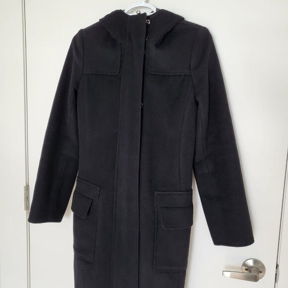 Hooded black wool coat - Picture 1 of 8